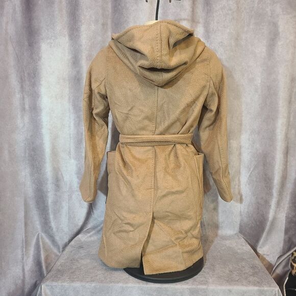 Max Mara Rialto Hooded Camel Hair Wrap Coat Belted Robe Style Camel Beige Size 0 - Picture 3 of 6